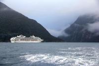 Kreuzfahrtschiff im Milford Sound