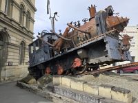 Oamaru Stadt mit Künstler und Eisenbahn