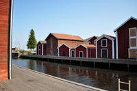 Der historische Hafen von Hudiksvall - mit seinen hölzernen SpeicherhÃ€usern
