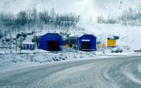 Kiruna - größtes Eisenerzbergwerk der Welt - LKAB - Luossavaara Kirunavaara AB (wie AG) - Grubeneingang 