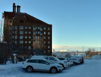 Historische Stadtansicht Kiruna - Blick Richtung Kebnekaise (höchster Berg Schwedens)