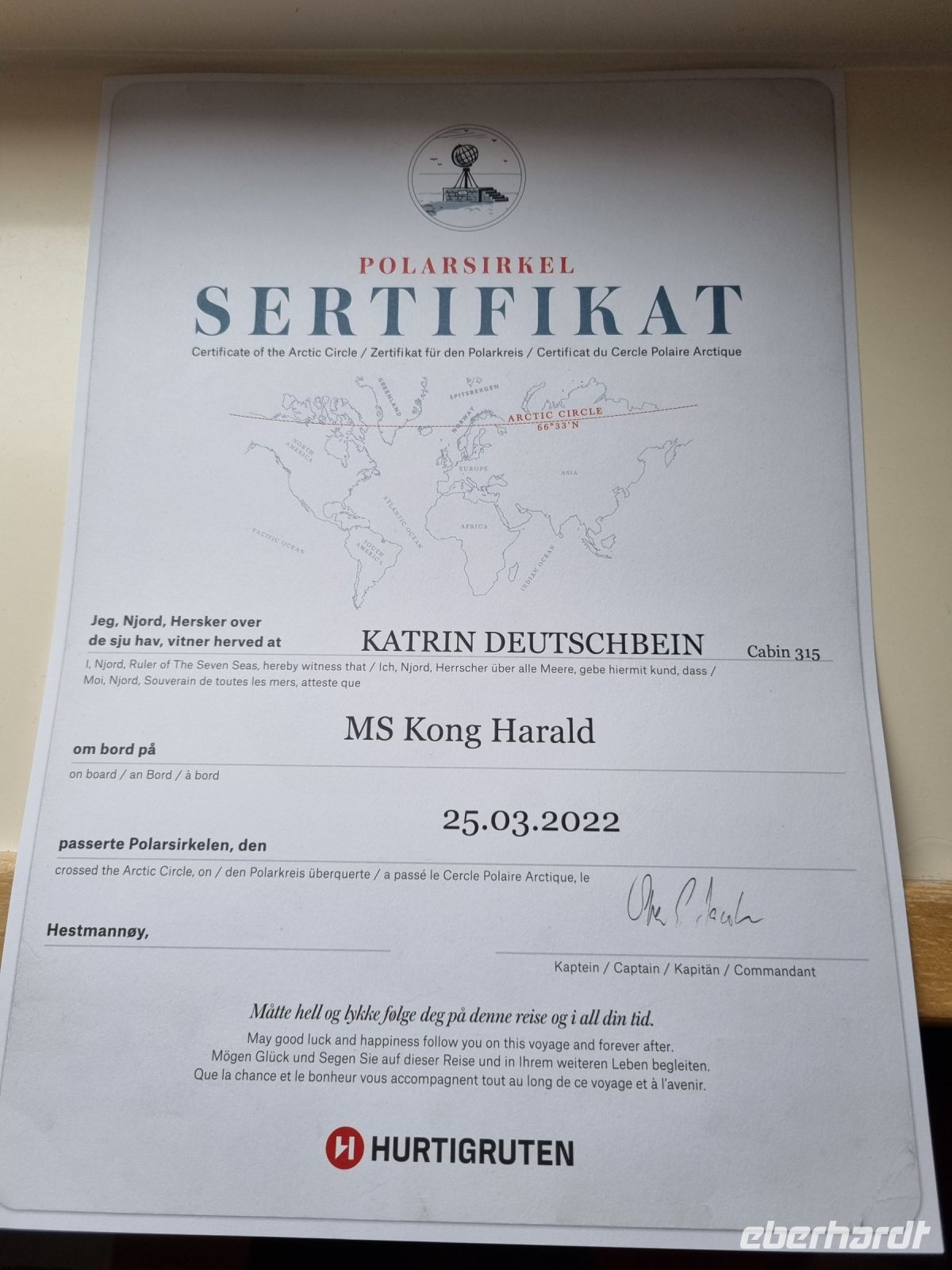 Polarkreis-Zertifikat für alle Hurtigruten-Gäste