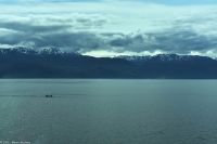 Hardanger-Hauptfjord - auf dem Bergrücken in der Bildmitte erkennt man den Folgefonna Gletscher