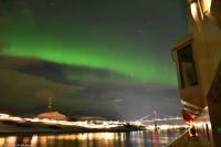 Nordlicht, Nordlys über dem Seegebiet der Folda kurz vor Rørvik im Vikna Archipel