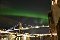 Nordlicht, Nordlys über dem Seegebiet der Folda kurz vor Rørvik im Vikna Archipel