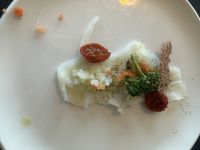 Hurtigruten - Abendessen - Vorspeise - Carpaccio von getrocknetem und gesalzenem Dybvik-Kabeljau 