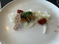 Hurtigruten - Abendessen - Vorspeise - Carpaccio vom getrocknetem und gesalzenem Dybvik-Kabeljau