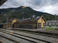Der Zug rauscht am einen Bahnhof vorbei