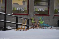 Die Tretschlittenfahrer von Kirkenes sind beim Tretschlittentraining (man beachte die vorbildlichen Warnwesten, die in Nordnorwegen jeder trägt!)