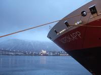 Beleuchtete Eismeerkathedrale im Hintergrund