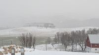 Lofoten, Wintereinbruch beim Vikinger Langhaus in Borg