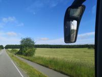 links und rechts der Strasse die Felder...