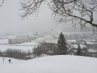 Blick auf Achenkirch bei Schneegestöber
