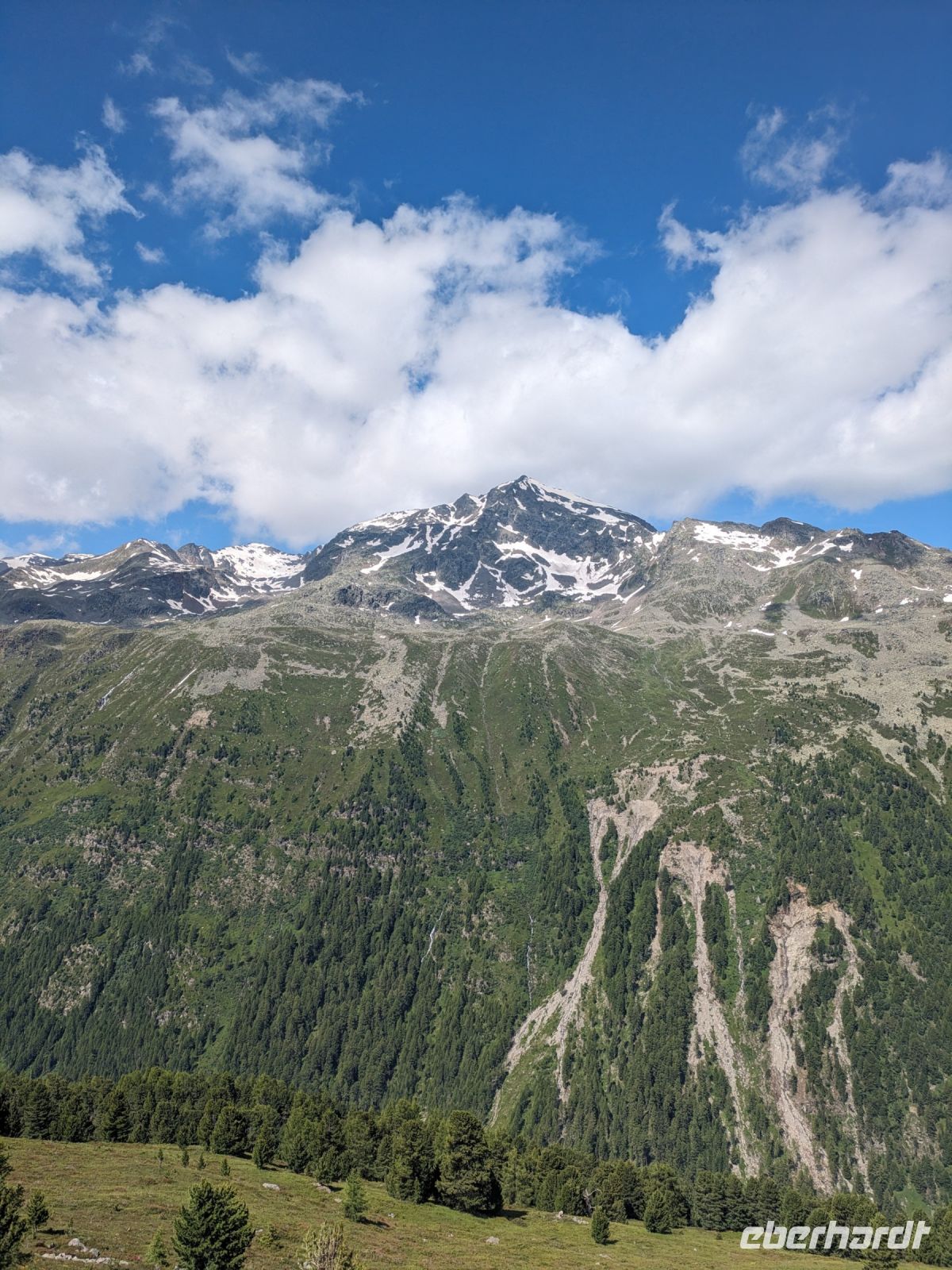 grüne Hänge und weiße Gipfel