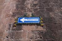 Staßenschild, Cuzco, mit Cantuas 