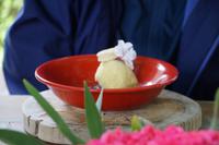 Drei-Schwestern-Eis: Maiskeks, Kürbiseis, Bohnensauce: Sehr lecker! Die drei Schwestern haben etwas mit dem Maisanbau in präkolumbischer zeit zu tun. 