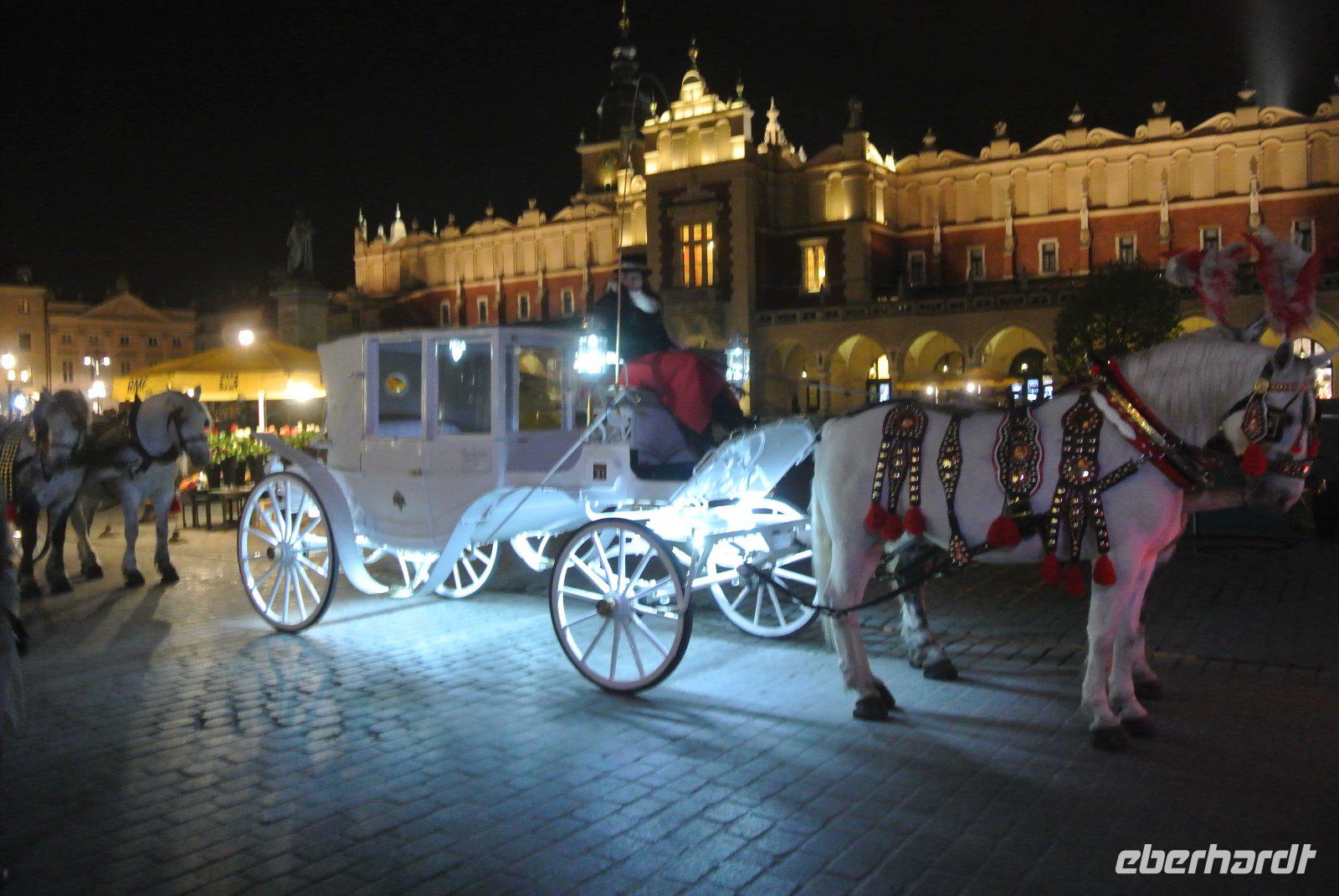 Tuchhalle und Pferdedroschke in Krakau