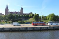 Unser roter Bus an der Hakenterrasse in Stettin