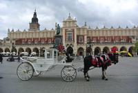 Tuchhalle und Pferdedroschke in Krakau