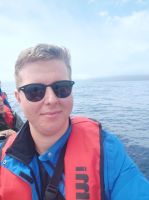 Reisebegleitung Sten (Ich) auf dem Schlauchboot im Altantischem Ozean