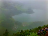 Azoren Sao Miguel Aussichtspunkt im Nebel