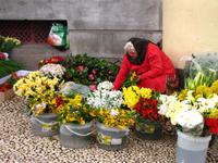 Blumenfrau vor der Markthalle