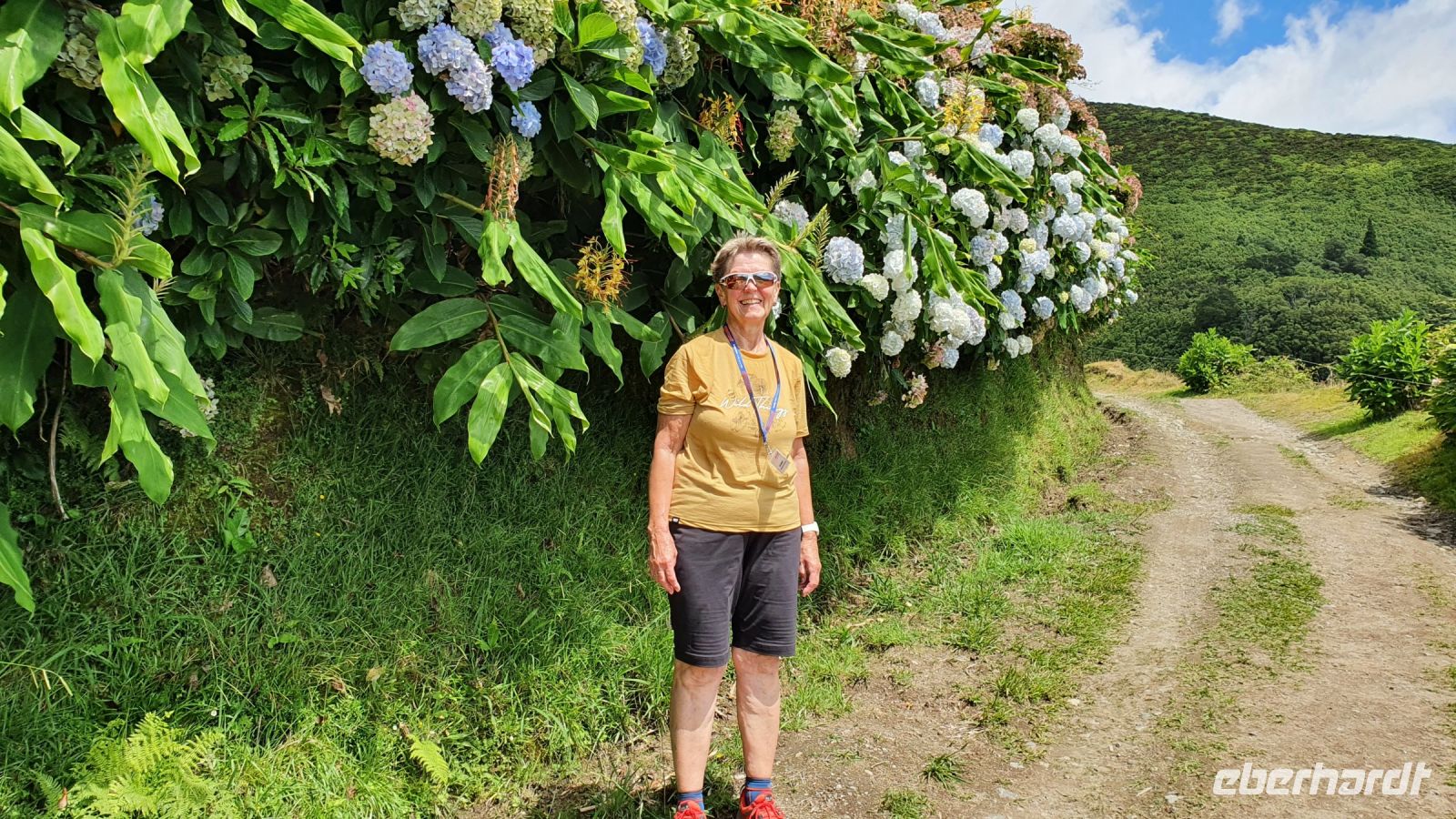 Reisebegleitung Ria zwischen Hortensien und wildem Ingwer