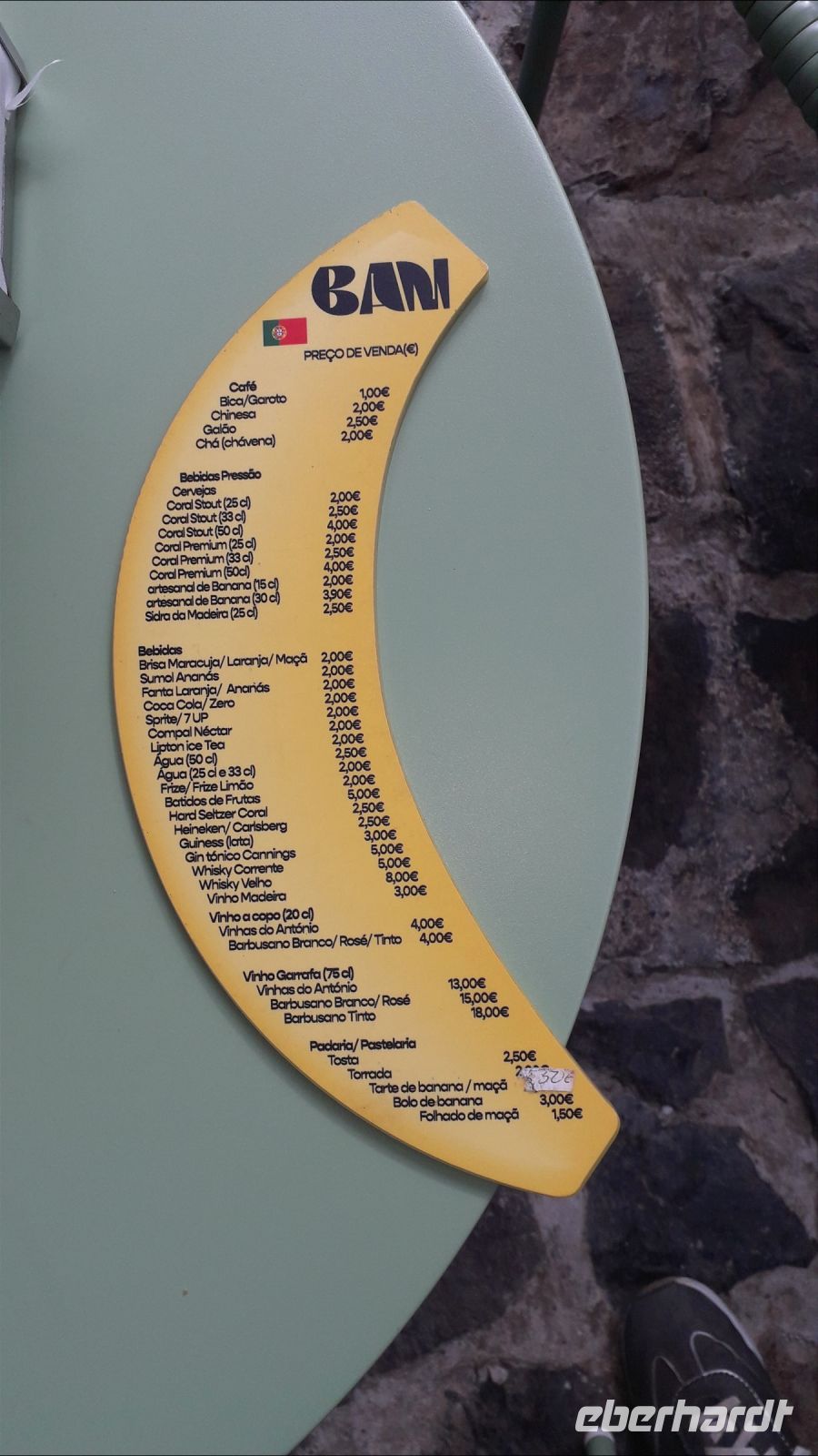 Die Menükarte im Bananenmuseum