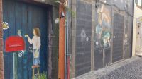Madeira, Funchal, Rua Santa Maria mit Türbildern