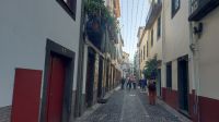 Madeira, Funchal, Rua Santa Maria mit Türbildern