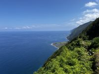 Blick über Küste von Sao Jorge auf Caldeira do Cubos