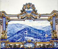 Darstellung eines Weingutes am Douro auf Kacheln am Bahnhof von Pinhao