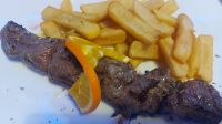 Espetada, Rindfleisch am Lorbeerspieß gebraten. Madeira. Portugal
