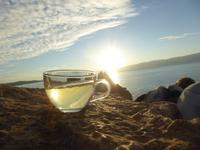 Russischer Champagner am Schamanska mit Sonnenuntergang