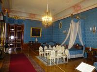 Das fürstliche Schlafzimmer. Blau galt damals als besonders beruhigende Farbe.