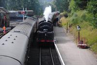 Eintreffen des Dampfzuges am Bahnhof Boat of Garten
