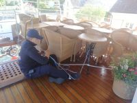 Vorbereitung des Schiffes für die Überquerrung vom Vätternsee wegen dem Sturm