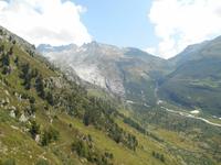 Fahrt auf den Grimselpass (Blick zum Rhonegletscher und zur Furka-Passstrasse)