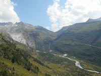 Fahrt auf den Grimselpass (Blick zum Rhonegletscher und zur Furka-Passstrasse)