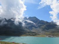 0185 Glacier-Bernina-Express-  Fahrt mit dem Bus über den Bernina-Pass - auf dem Bernina-Pass -  Piz Palü