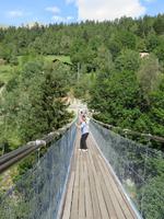 0386 Glacier-Bernina-Express- Fahrt durch das Rhonetal - Stopp an der Hängebrücke in Bellwald