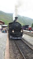 Fahrt mit der Furka-Dampfbahn (Bahnhof in Realp)