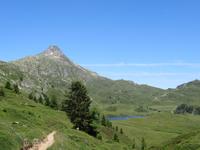Wanderung auf dem Herrenweg von der Bettmeralp zur Riederalp - Blick zum Bettmersee und zum Bettmerhorn