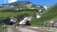 Furka-Dampfbahn, Fahrt von Realp nach Oberwald, Pause am Scheiteltunnel