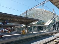 Fahrt mit dem Glacier-Express von St. Moritz nach Zermatt, hier Bahnhof in Chur