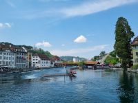 Luzern - am Ufer der Reuss... (Blick zur Spreuerbrücke)