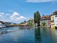 Luzern - am Ufer der Reuss... (Blick zur Spreuerbrücke)