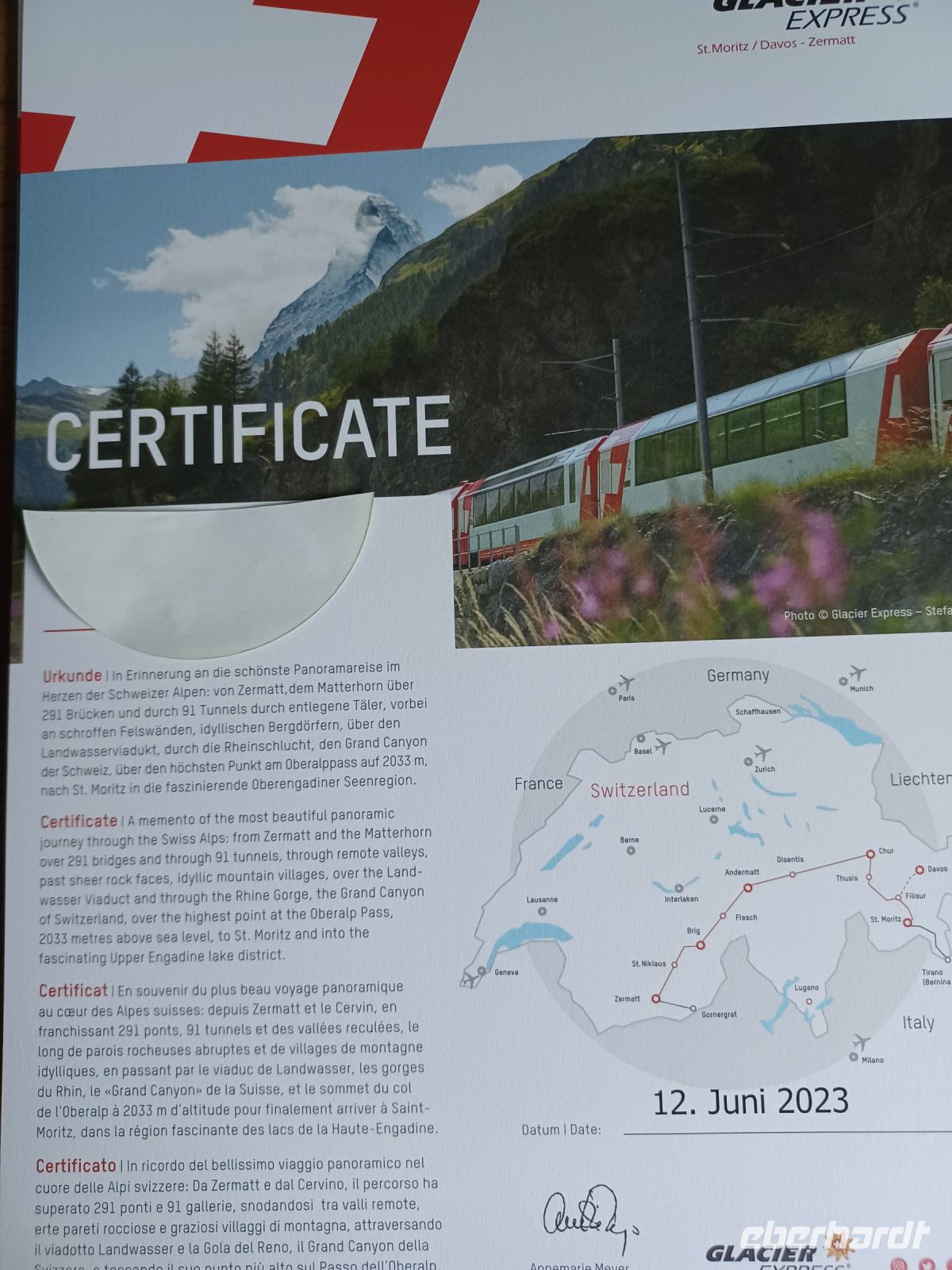 Teilnehmerzertificat, Glacier Express