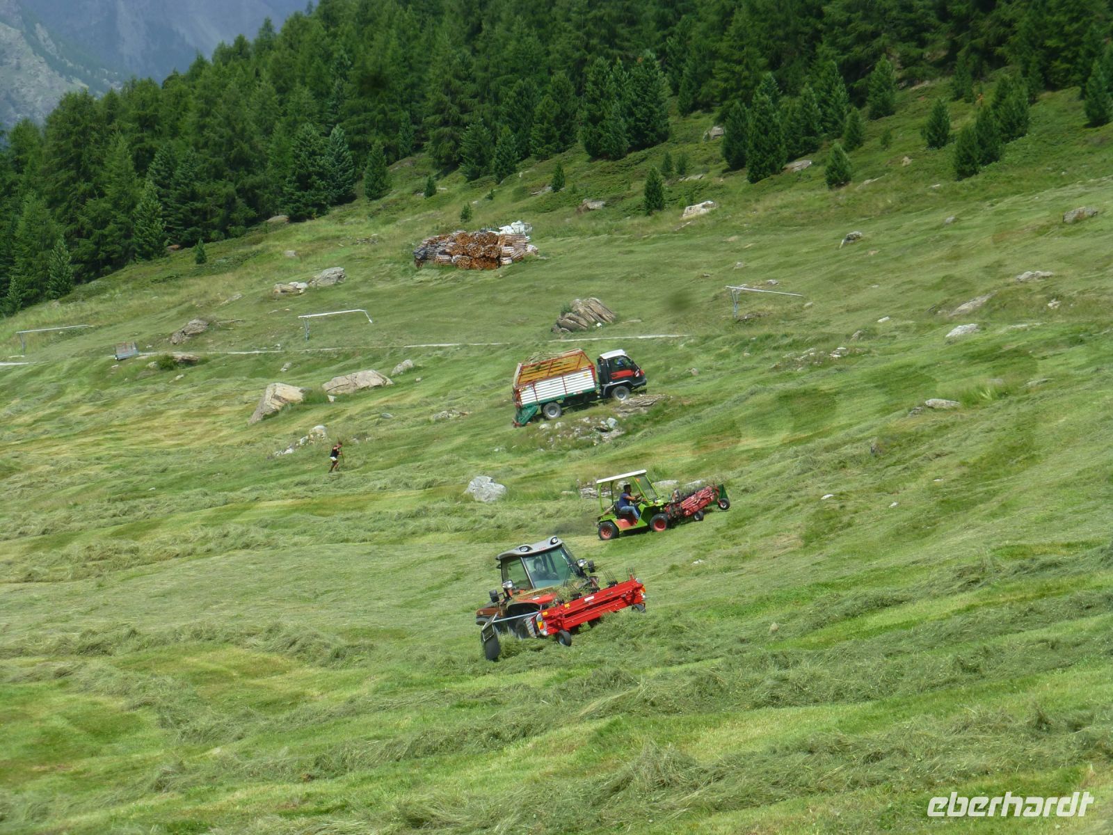 Die Wiesenmahd am Hang ist ein schweres Geschäft und verlangt Einsatz von Mensch und Maschine. 