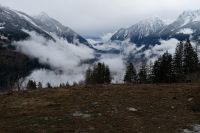 Der Nebel löst sich langsam über Poschiavo